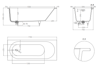 Ванна из искусственного камня Salini Ornella Kit S-Stone 102421MRF 170x75см RAL полностью